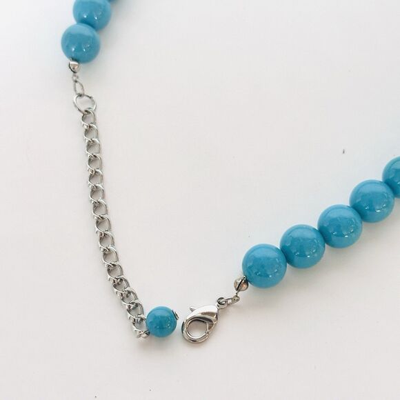 VTG Turquoise Large Long Bubble Gum Bead Blue Chunky 22" Costume Necklace Estate - Picture 6 of 7